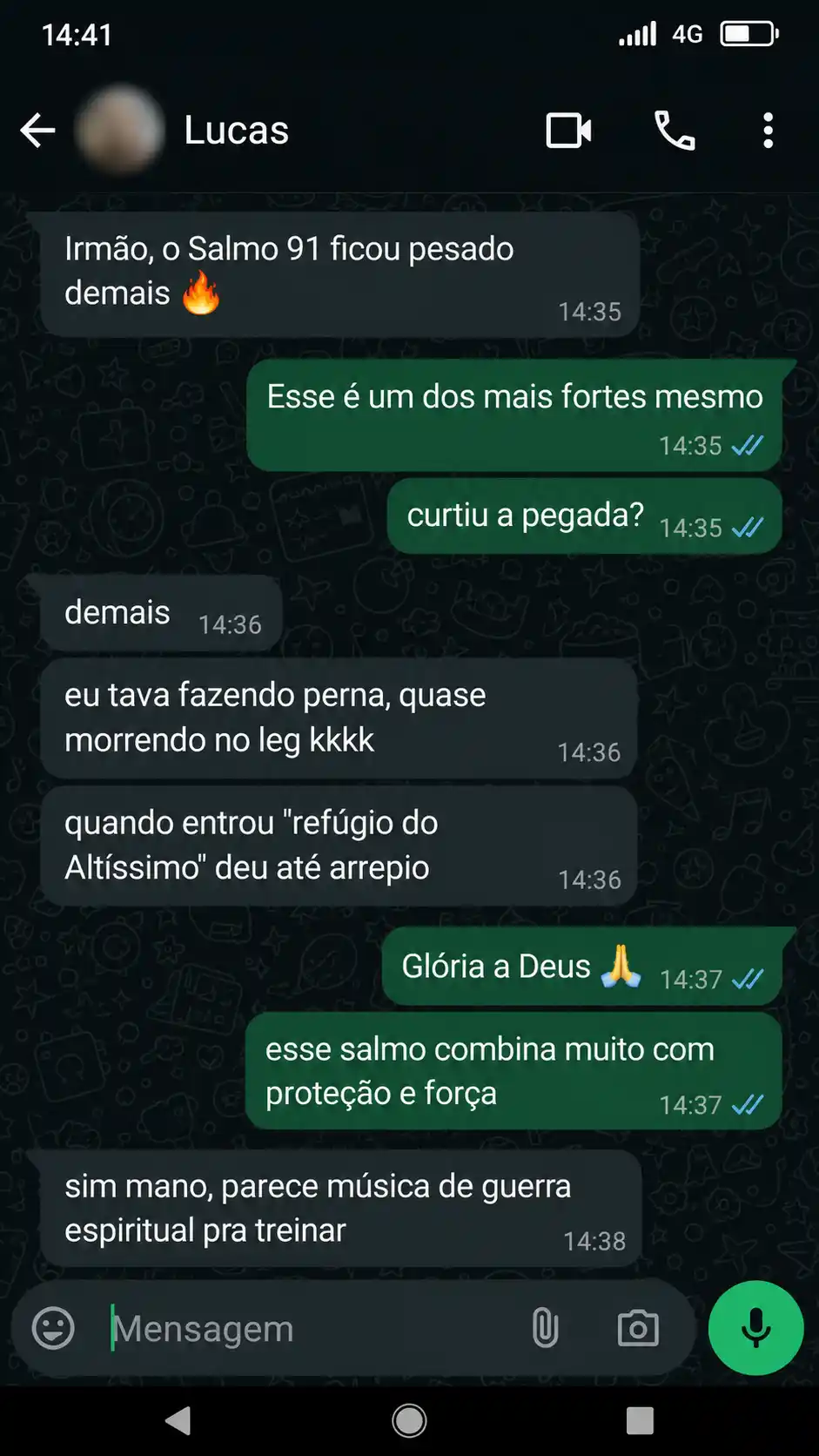 Depoimento do Lucas via WhatsApp - Salmo 91 no treino de perna
